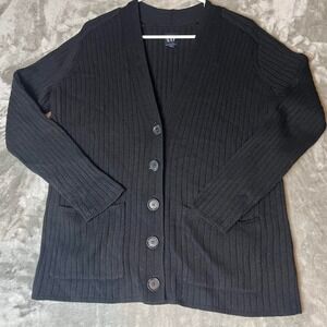 Womens GAP Black Ribbed Knit Button Front Cardigan Sweater Long Sleeve Small